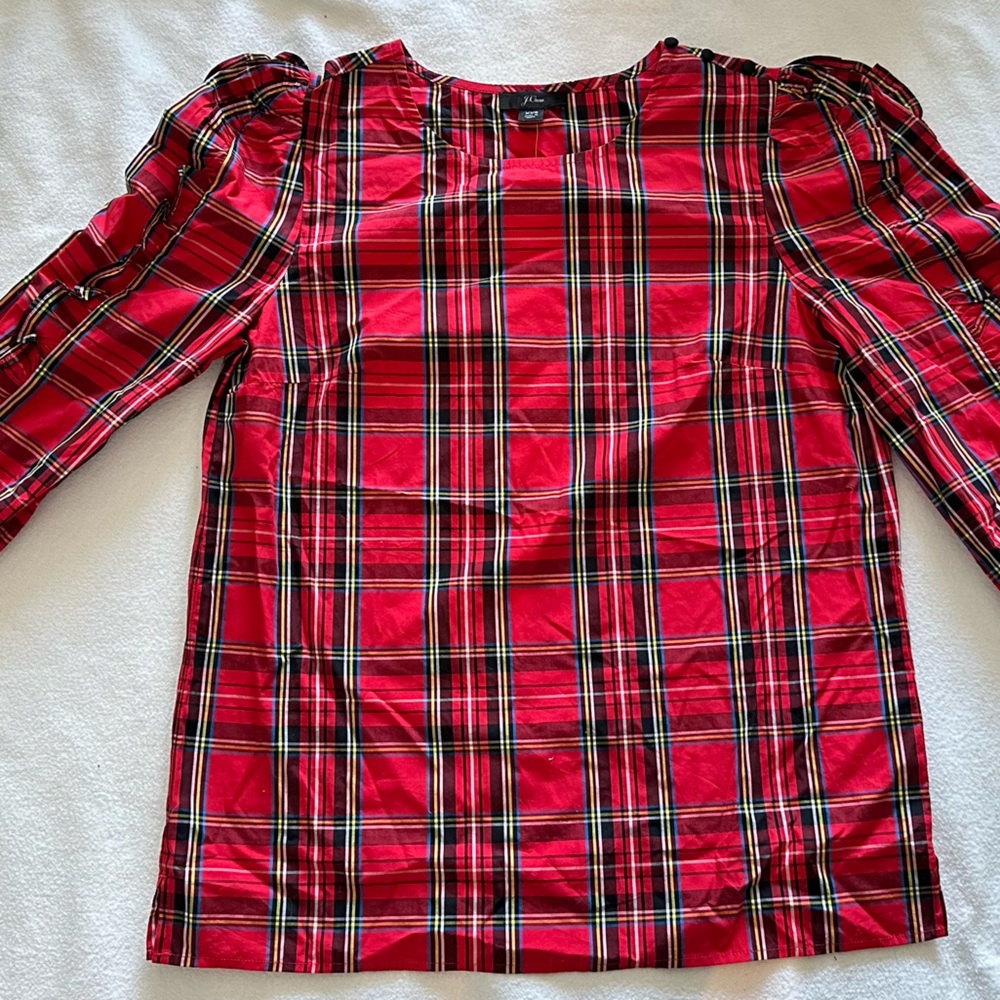 J.crew red puff sleeve blouse size xxs